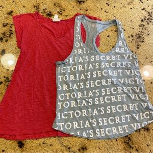 2 tops: 1 Victoria’s Secret racerback rank and 1 flowy tee-top